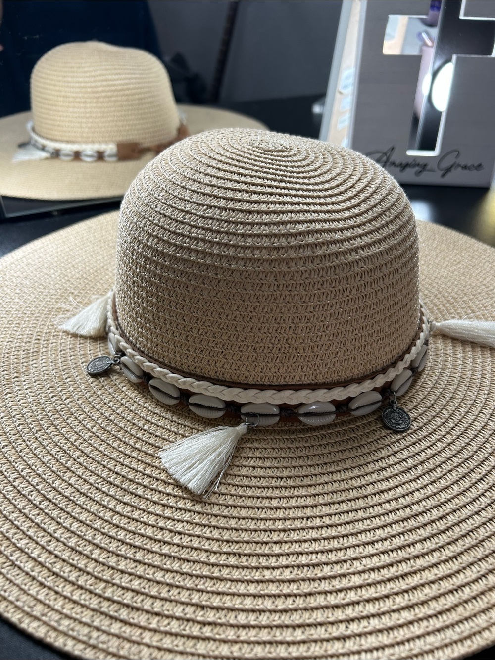 Braided Band Wide Brim Straw Sun Hat - Natural Beige - Picture 2 of 3